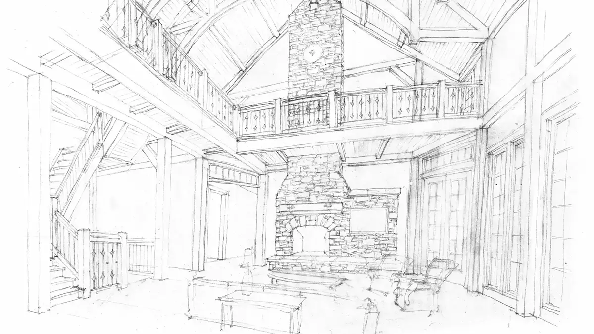 Sketch of the interior of the lodge